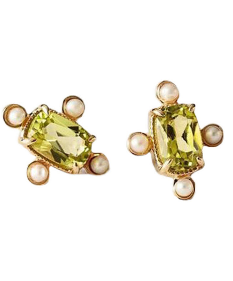 Gold Sterling Silver Overgild Crystal Pearl Stud Earrings