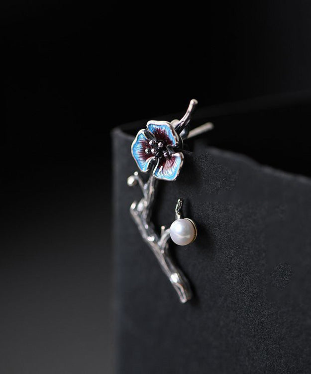 Silk Silver Inlaid Gem Stone Stud Earrings