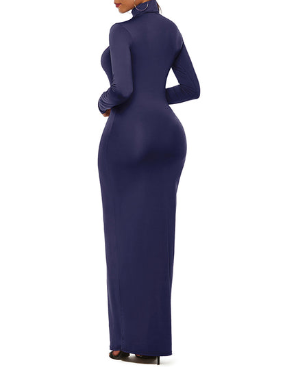 Bodycon Long Sleeves Color High Neck Maxi Dresses