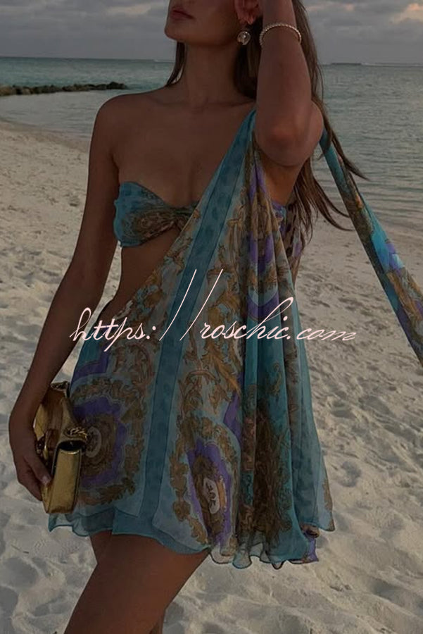 Antari Pleated Tube Top One Shoulder Tie-up Vacation Mini Dress