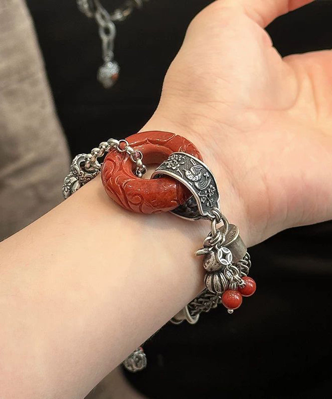 Retro Silk Sterling Silver Gourd Butterfly Chain Bracelet