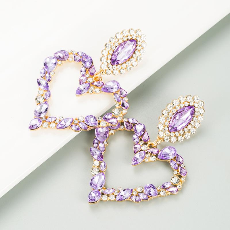 Heart-shaped Alloy With Colored Diamonds Retro Temperament Exaggerated Earrings