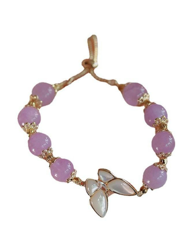 Purple Alloy Crystal Butterfly Tassel Chain Bracelet