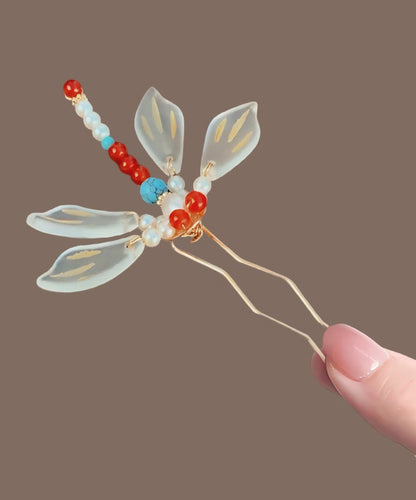 Chinese Style Rainbow Overgild Dragonfly U-shaped Hairpin