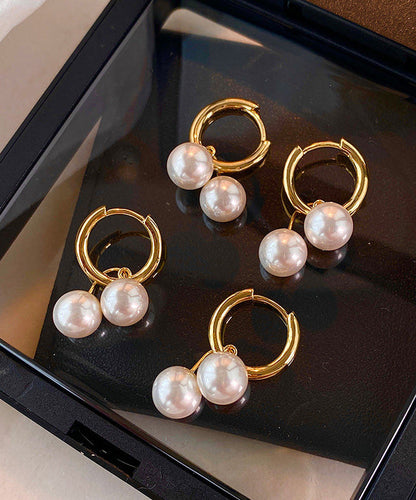 French Copper Gilding Pearl Hoop Earrings