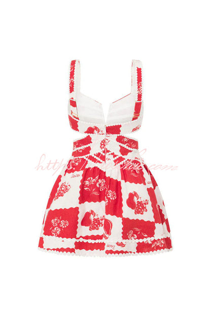 Lucia Linen Ric Rac Trims Unique Print Cutout Pocketed Mini Dress