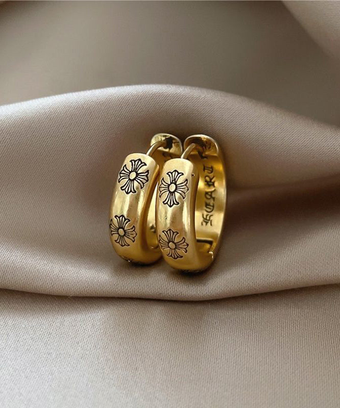 Gold Copper Overgild Print Hoop Earrings