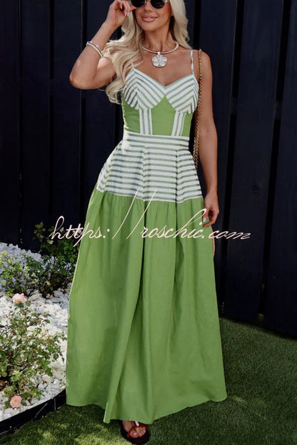 Dove Linen Blend Striped Contrast Back Smocked Slip Maxi Dress