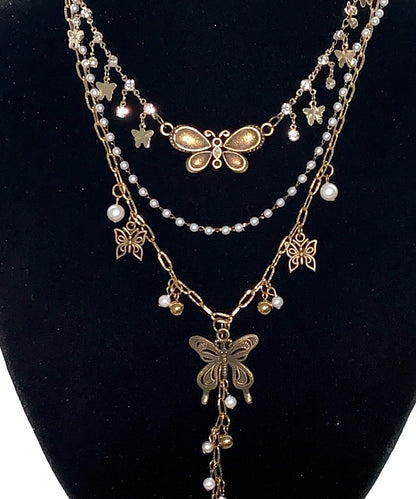 Stainless Steel Butterfly Multi-layer Pendant Necklace