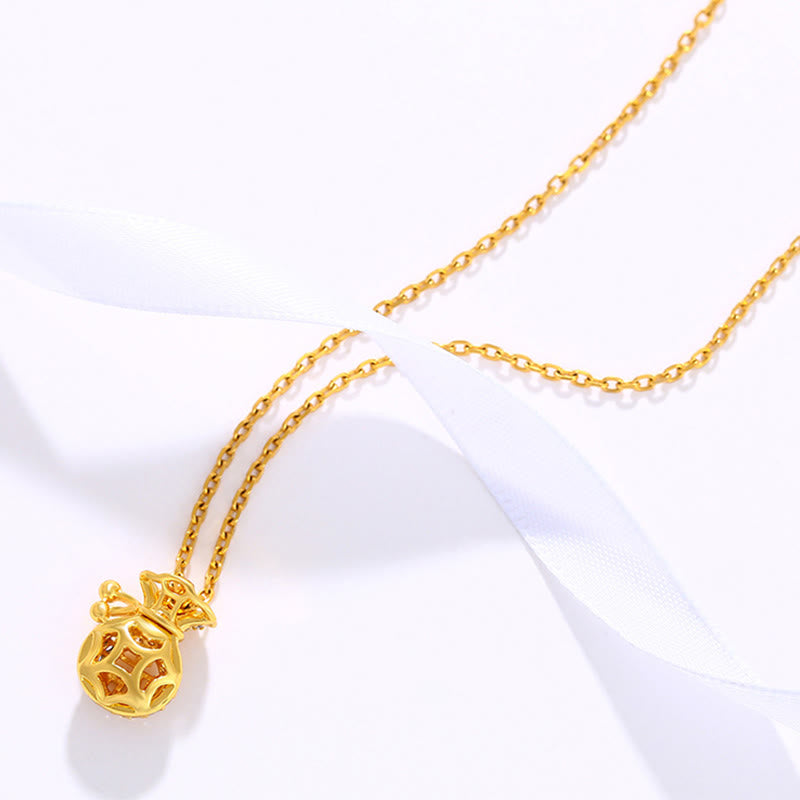 24k Gold Plated Fu Character Fortune Money Bag Necklace
