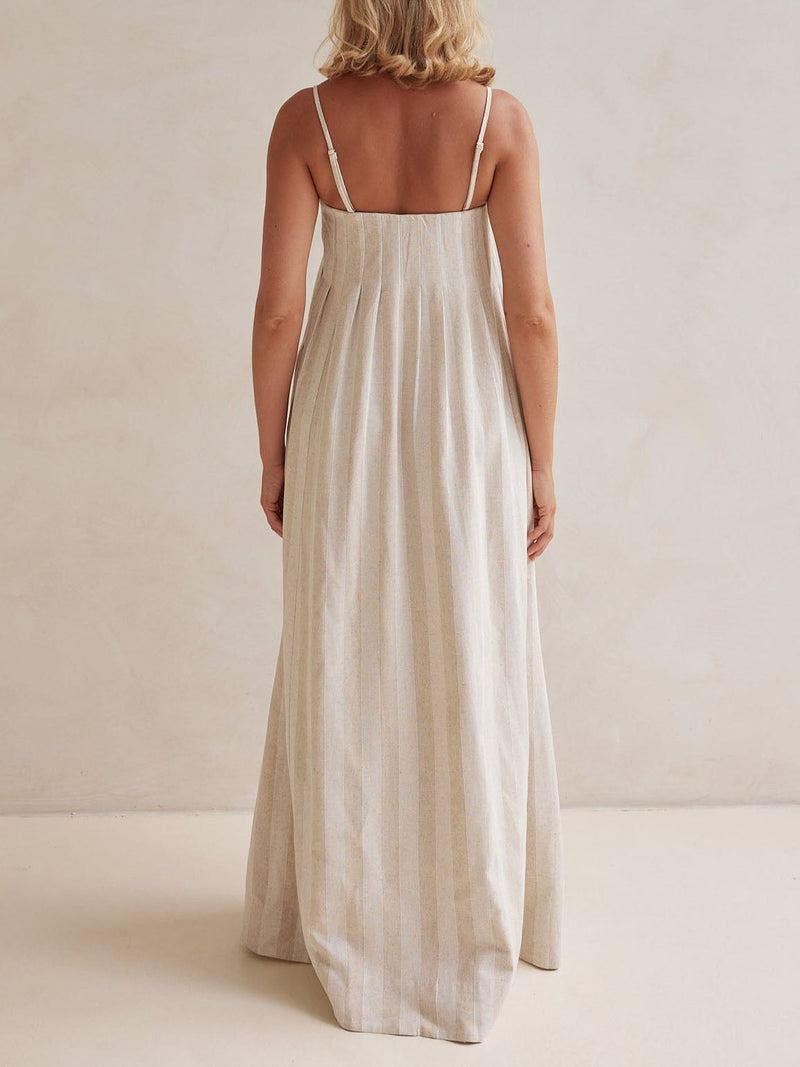 Halter Neck Striped Maxi Dress
