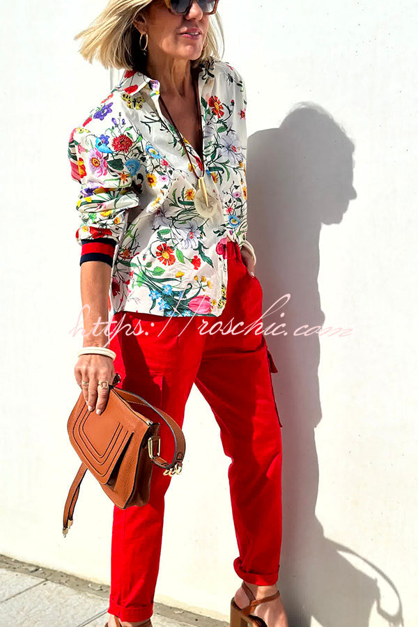 Fabulous Fiesta Satin Unique Print Button Down Oversized Blouse