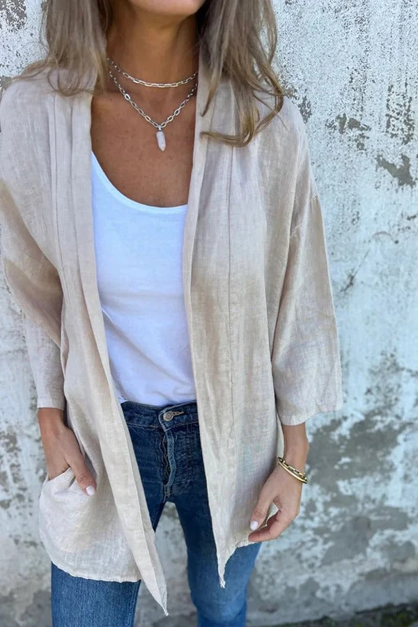 Color Long Sleeve Loose Pocket Cardigan