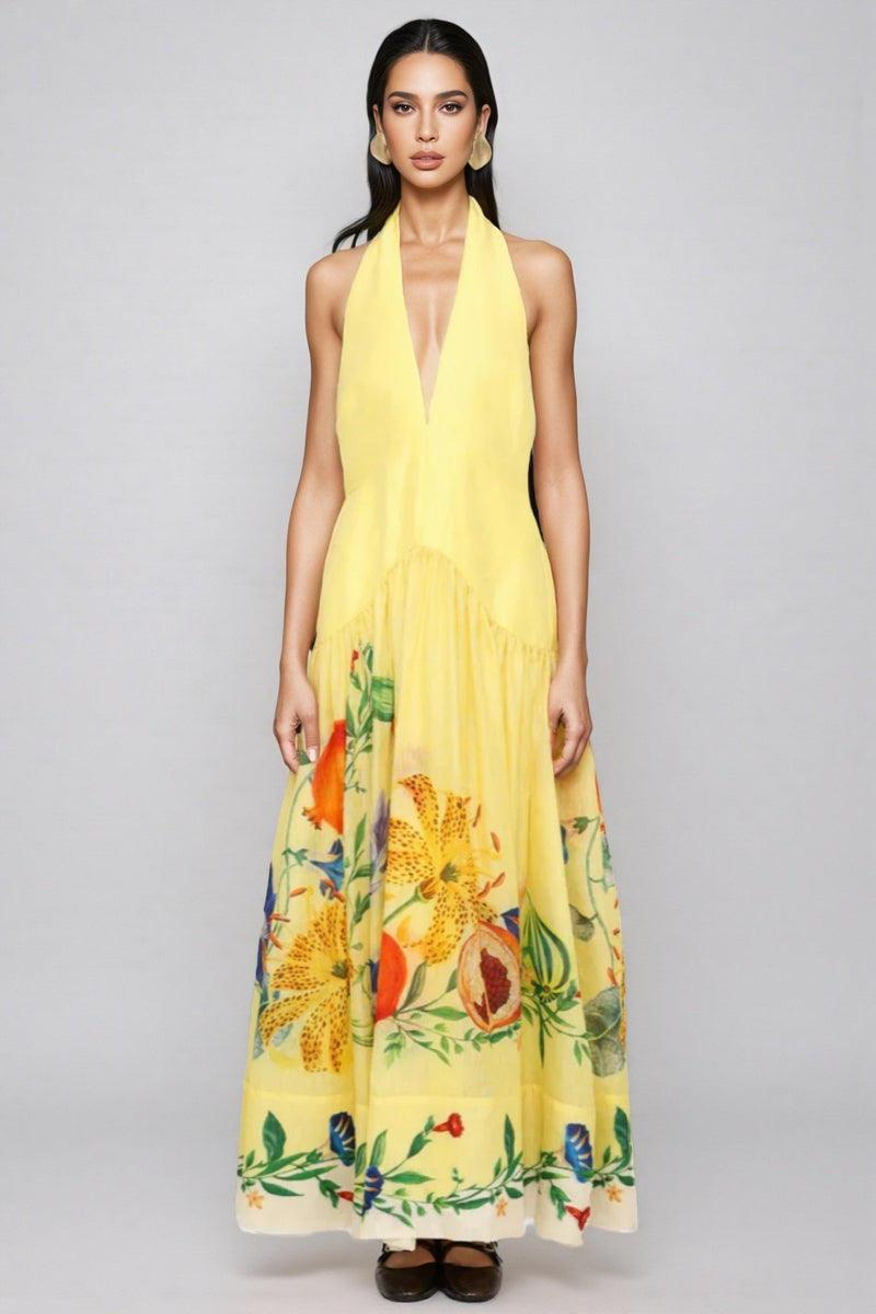 Hunte Yellow Backless Maxi Dress