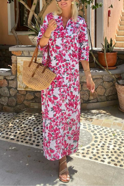 Mid-length Sleeve V-neck Slit Long Dress