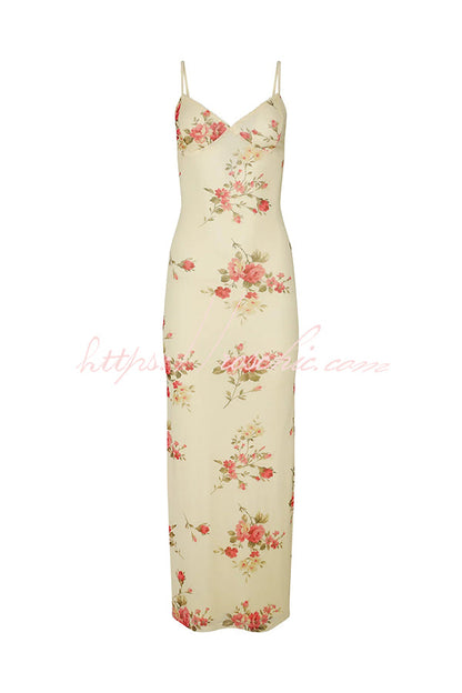 Reveling in the Unknown Print Slip Stretch Maxi Dress