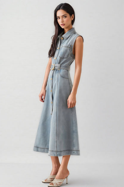 Ivetha Denim Tie-waist Midi Dress