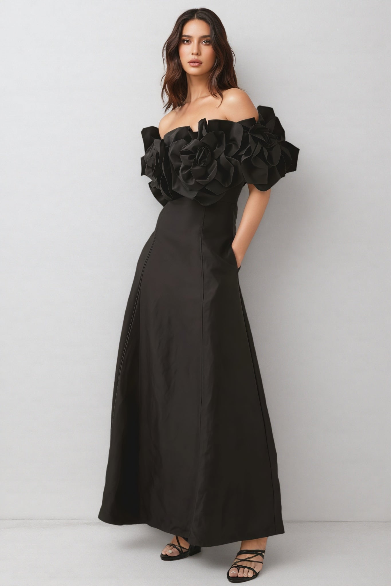 Paca Black Strapless 3d Maxi Dress
