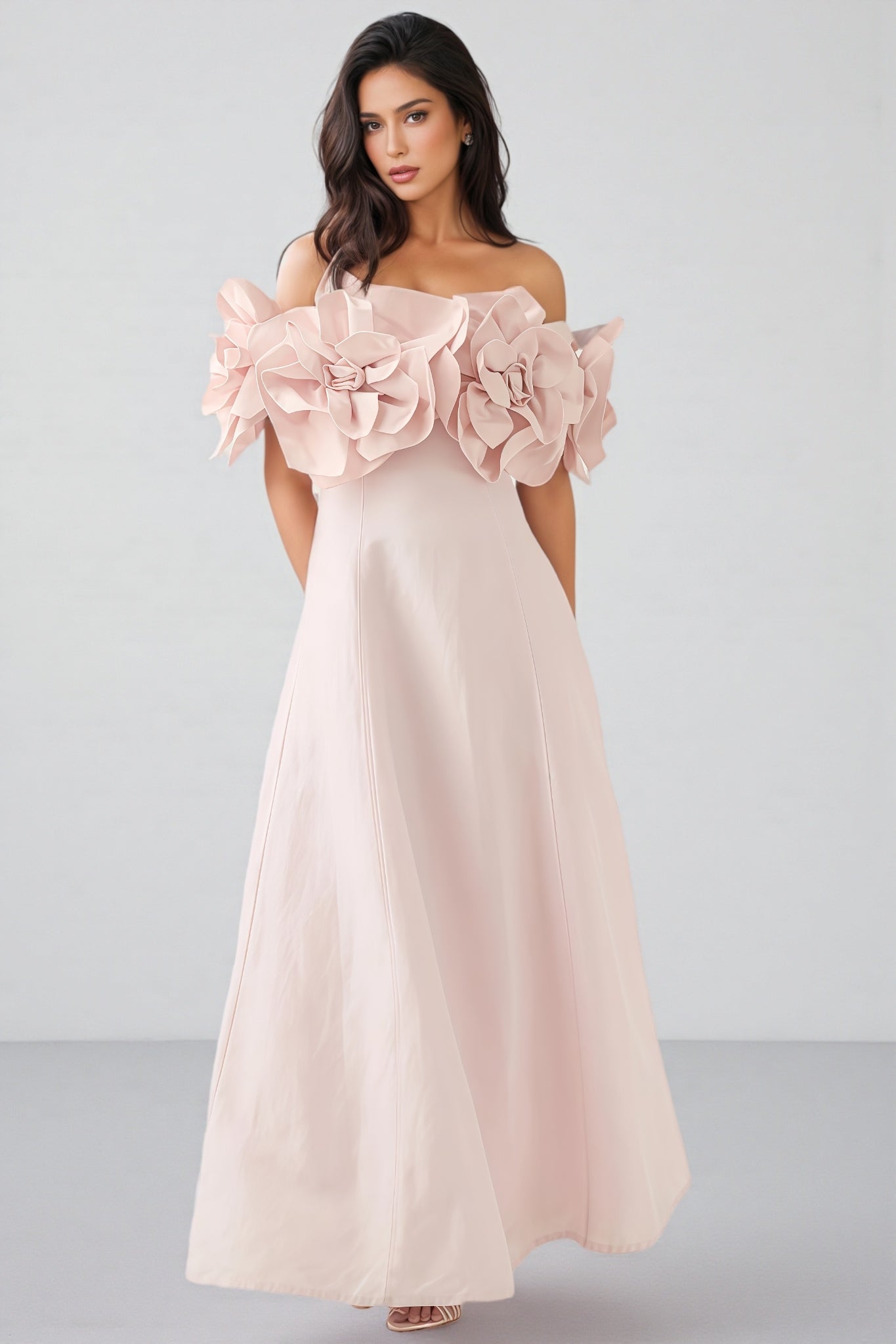 Alreem Pink Strapless 3d Maxi Dress
