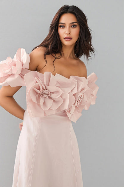 Alreem Pink Strapless 3d Maxi Dress