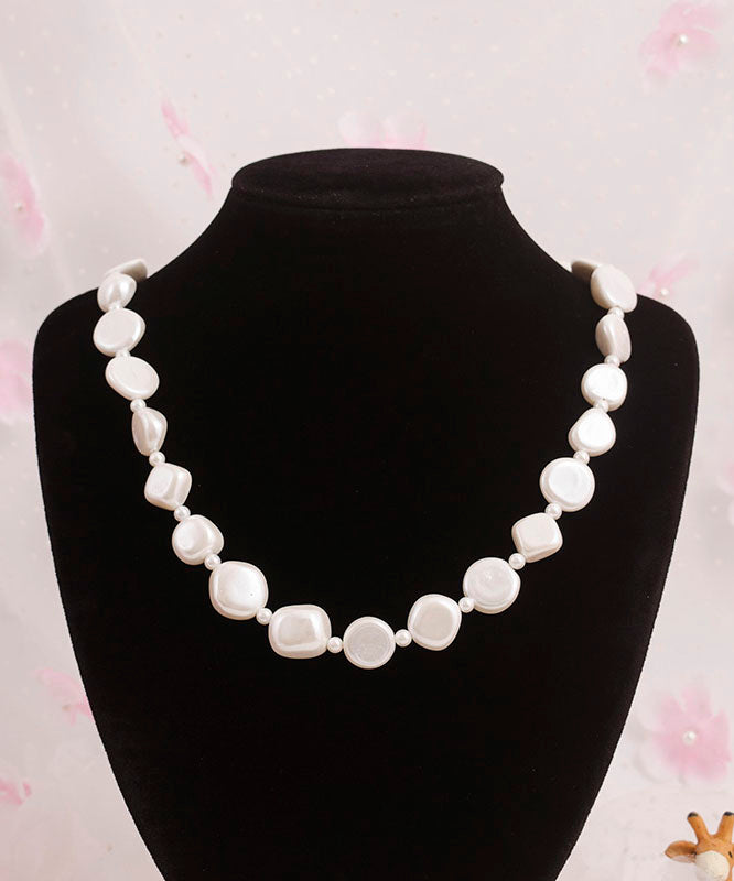 White Asymmetricar Pearl Gratuated Bead Necklace