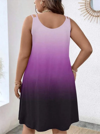 Summer New Gradient Print Midi Dresses Beach Vacation Loose Camisole Dress Female Vestidos
