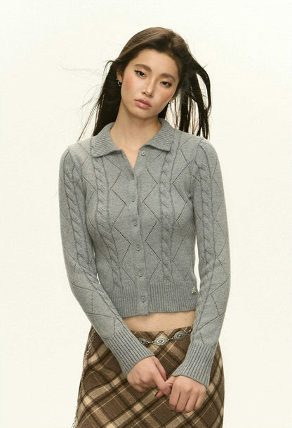 Diamond Knit Collared Cardigan