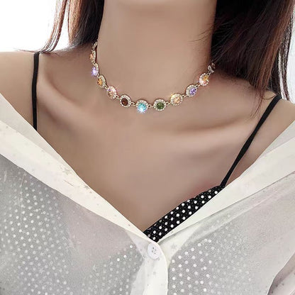 Rainbow Alloy Zircon Tassel Collar Necklace