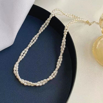 Modern White Alloy Double Layered Pearl Graduated Bead Necklace