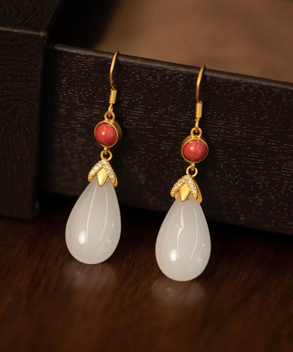 White Colour Agate Jade Water Drop Drop Earrings
