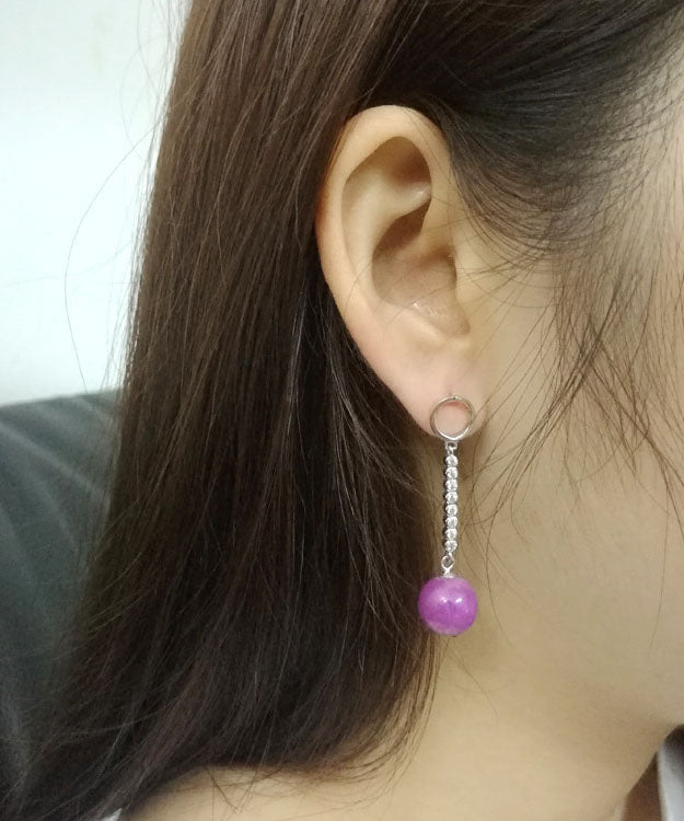 Purple Sterling Silver Inlaid Gem Stone Zircon Drop Earrings