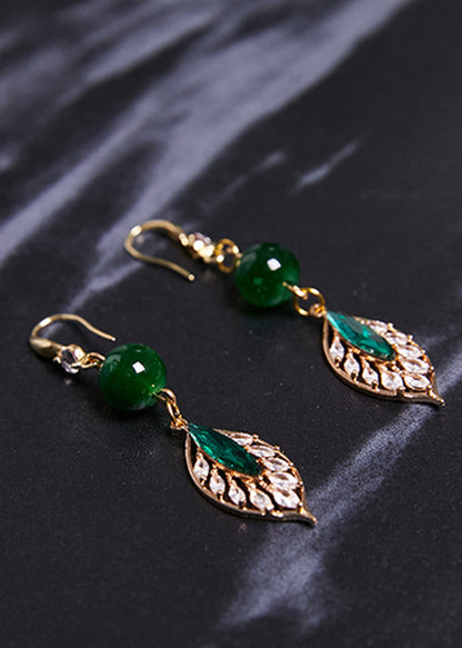 Turquoise Leaf Zircon Drop Earrings