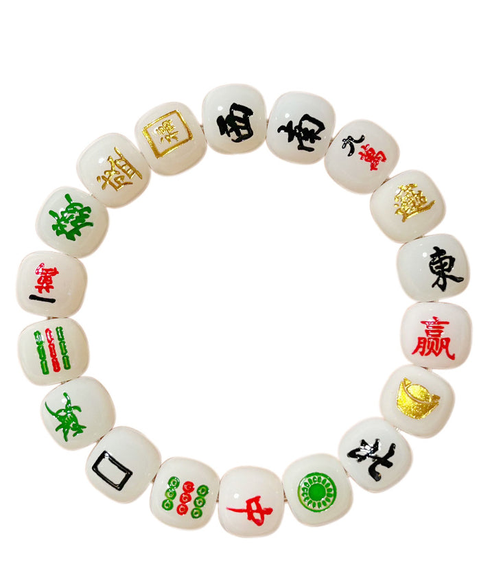 White Alloy Buddhist Bead Mahjong Chain Bracelet