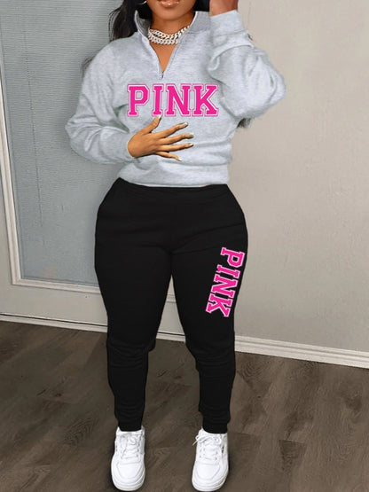 Letter Print Zipper Design Pants Set At9021