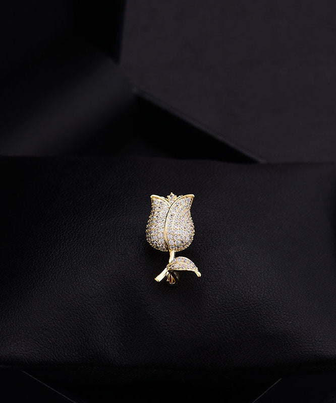 Pink Overgild Inlaid Zircon Rose Brooches