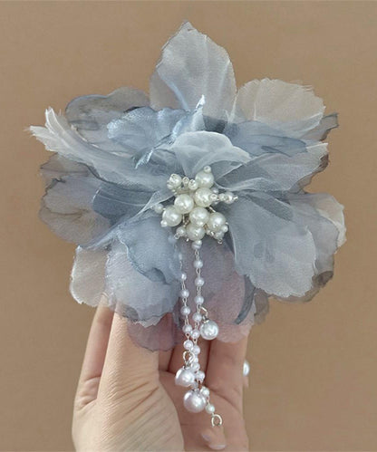 Gradient Color Blue Tulle Pearl Tassel Hairpin