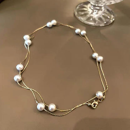 Gold Alloy Double Layered Pearl Necklace