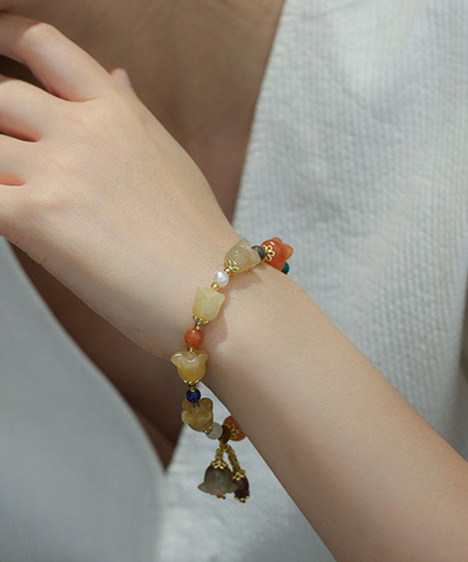 Golden Silk Jade Lily of the Rings Charm Bracelet