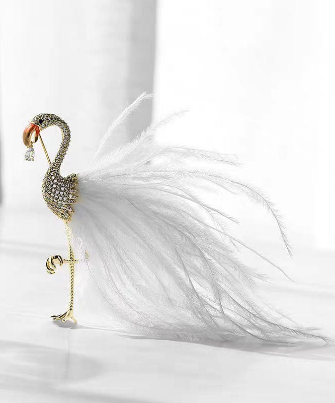 Pink Alloy Inlaid Zircon Flamingo Feather Brooches