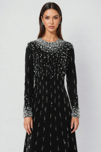 Jarety Long Sleeve Beaded Maxi Dress
