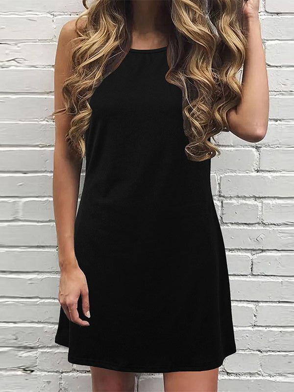 A-line Loose Color Round-neck Mini Dresses