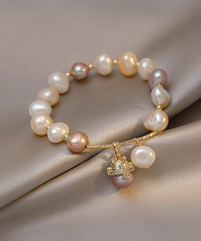 White Sterling Silver Overgild Pearl Lucky Cat Charm Bracelet