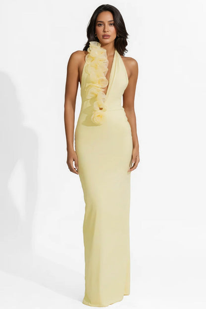 Dakod Yellow 3d Backless Maxi Dress