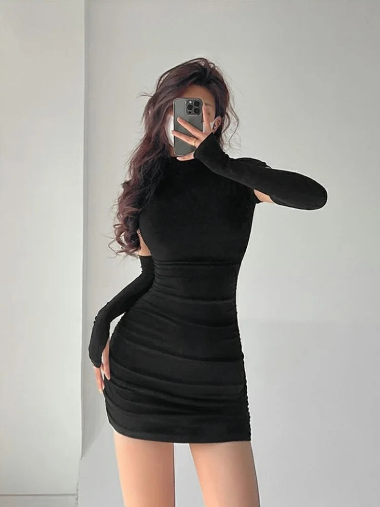Summer Tight Hip Wrap Mini Dress With Sleeves Spicy Slim Dresses Bodycon Vestidos Party Mujer Clothing