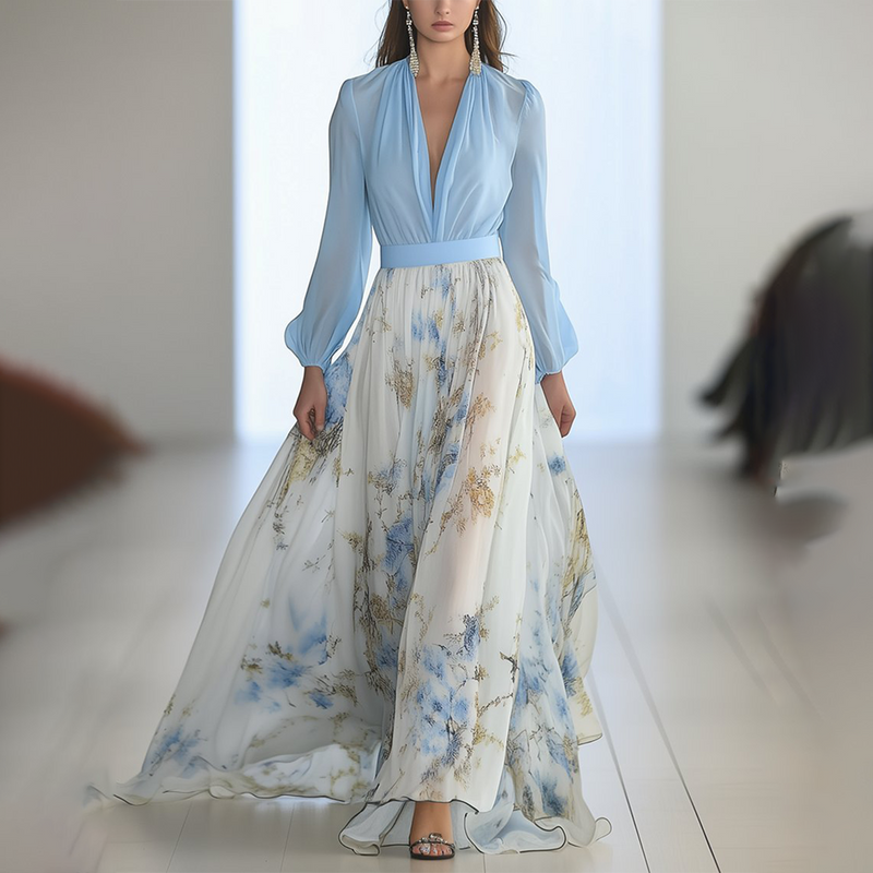 Print V-neck Maxi Dress