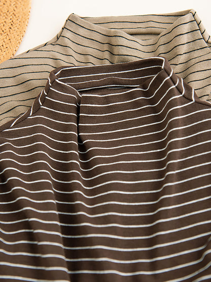 Autumn Stripe Half Turtleneck Blouse Ai1064