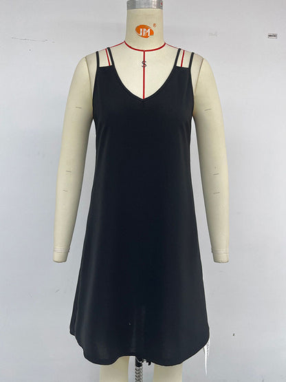 A-line High Waisted Hollow Color V-neck Mini Dresses