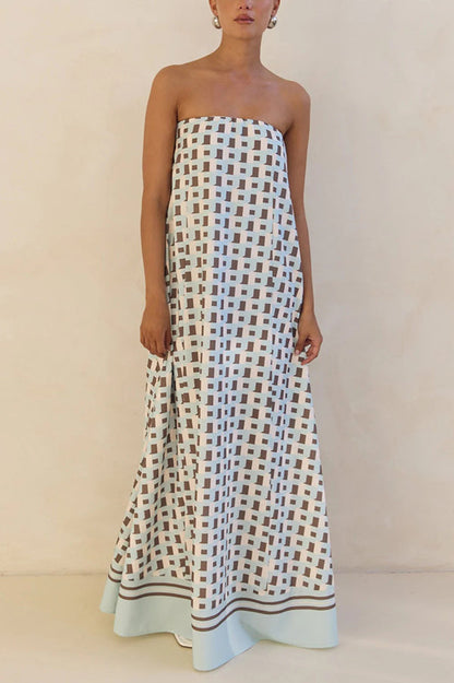 Unique Print Tube Top Back Zipper Loose Maxi Dress