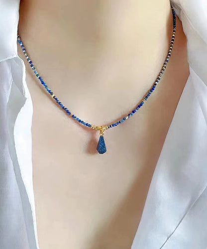 Klein Blue Sterling Silver Overgild Bluestone Beading Two Piece Set Pendant Necklace