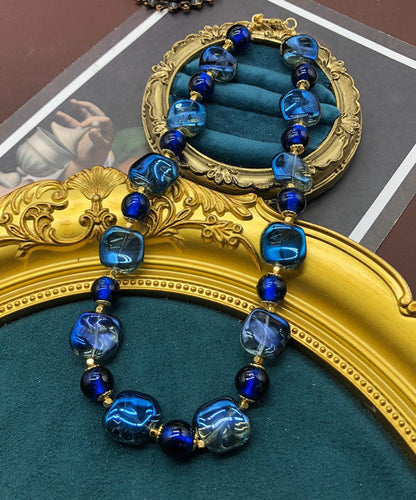 Royal Blue Sterling Silver Ancient Gold Coloured Glaze Locket Necklace